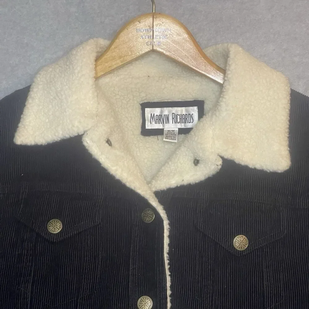 Marvin Richards Black Sherpa Lined Button Trucker Jacket Men M Outdoor Winter